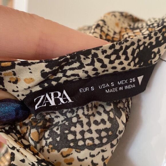 Zara Snakeskin Puff Sleeve Midi Dress Size Small - Picture 8 of 12